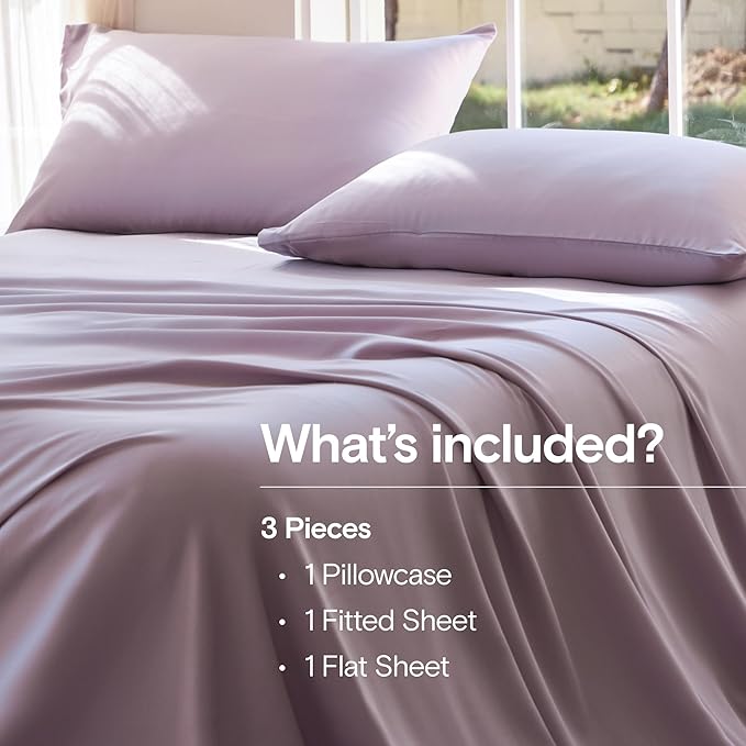 DOZ Sheet Set, 100% Viscose derived from Bamboo, Organically Grown, Buttery Soft, Cooling Sheets, High GSM, Deep Pockets - 3 Piece - 1 Pillowcase 1 Fitted 1 Top Sheet (Lavender, Twin)