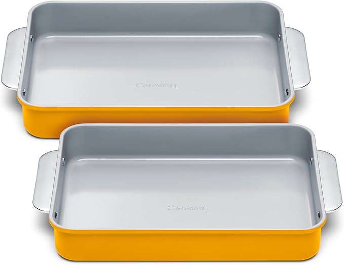 Caraway Non-Stick Ceramic 9?쓝13??Rectangle Pan Duo - Naturally Slick Ceramic Coating - Non-Toxic, PTFE & PFOA Free - Perfect for Brownies, Lasagnas, and More - Marigold