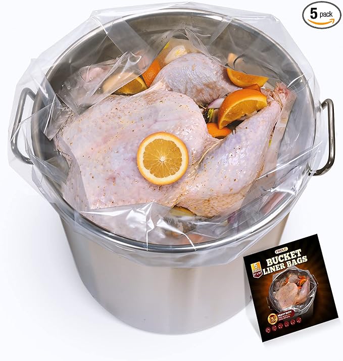 5 Gallon Bucket Liner Bags, 5.5 Mil, 5 Pack, Thicken Turkey Bags for Marinating & Brining Food Grade, BPA Free, Extra Heavy Duty Leak Proof Bags for Food Storage