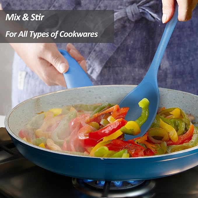 Silicone Spoons for Cooking - Extra Large Kitchen Spoons for Mixing, Serving, & Stirring - 600째F Heat-Resistant Non Stick Utensils Ladle & Skimmer- Dishwasher Safe, Starry Blue
