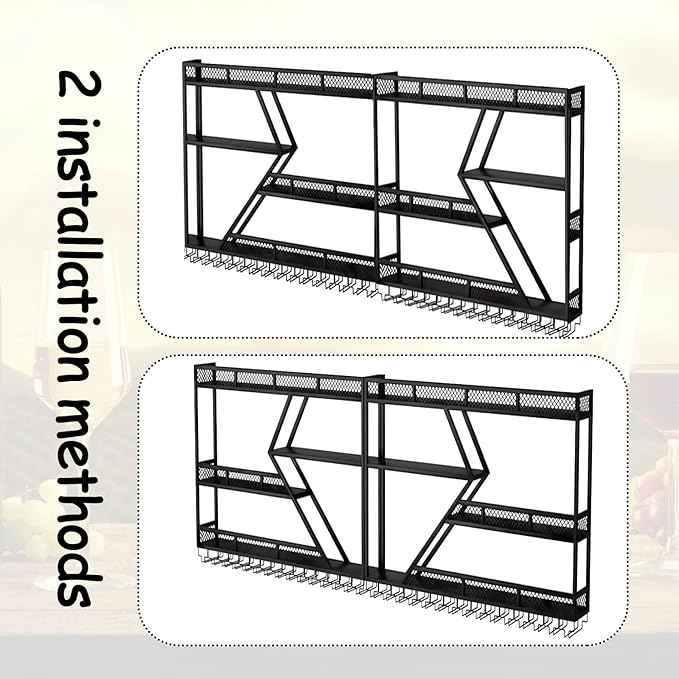 Wall Mounted Wine Rack, Large Metal Wine Bottle Holder, Modern Fashion Diamond Shaped Floating Bar Unit Wine Storage Shelves, for Home Restaurant Bars Decor (Gold, 4 Tier - 95in)