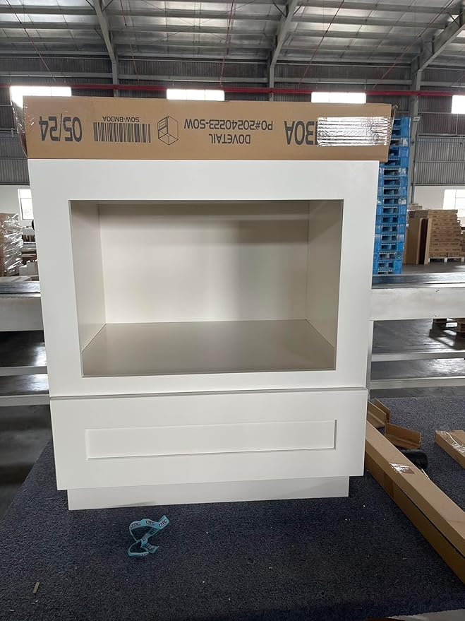 Solid Wood RTA 30" Microwave Base Cabinet,Kitchen Oven Cabinet - with 1 Full Overlay Drawer (Frame Dimension: 24''W*16''H) (Origami White -NT, 30" Width x 24" Depth x 34 1/2" Height)
