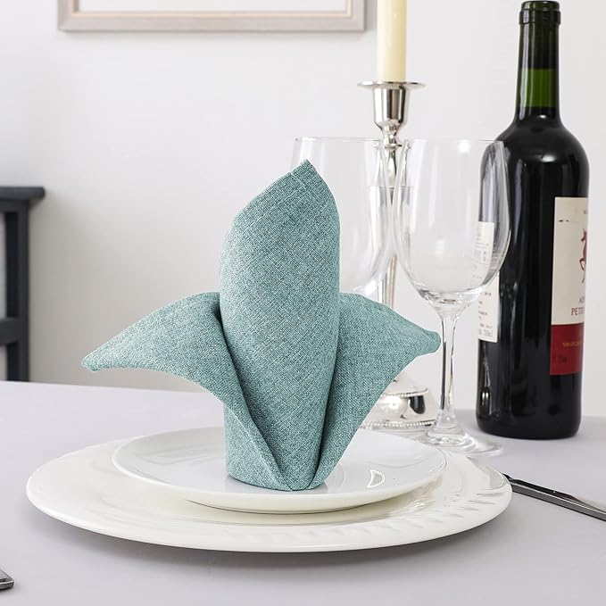 H.VERSAILTEX Linen Textured Cloth Napkins Set of 12 (18" X 18") Linen Textured Dinner Napkins Waterproof Extra Soft Thick Durable Reusable Napkins with Hemmed Edges, Heather Aqua