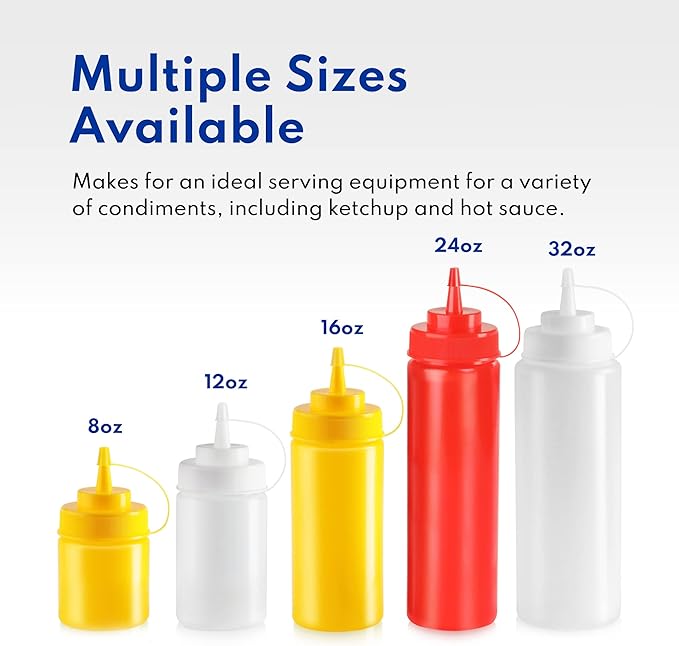 New Star Foodservice 26313 Squeeze Bottles, Plastic, 12 oz, Red, Pack of 6
