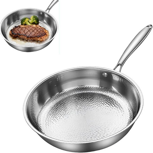 Titanium Hammered Pan, Durable Scratch-Resistant Titanium Frying Pans for Cooking, No-Coating Nonstick Skillet, Even Heating for Cooking, Nutritious Pan for Cooking,No lid,11.81in