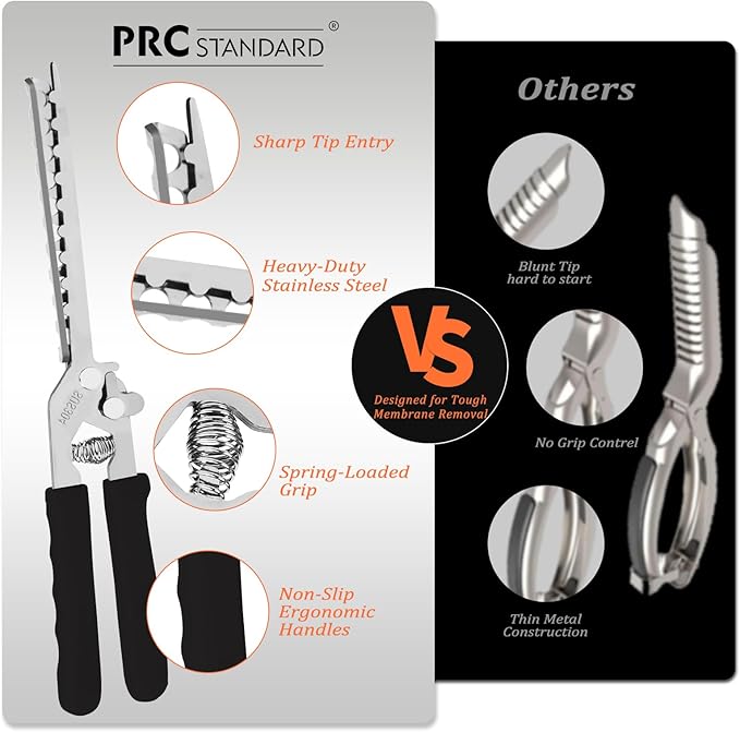 PRC STANDARD Rib Membrane Remover Tool, 304 Stainless Steel Rib Skin Puller with Sharp Tip, Non-Slip Silicone Handle, Heavy-Duty BBQ Rib Membrane Peeler for Pork Ribs, Grill & Smoking Prep Black