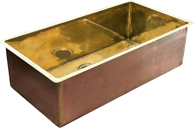Brass Butler Sink, Gold Sink Brass Butler Sink, Handmade, Surface or Under Counter Mount, Custom Smooth Solid Brass, 34 Inch Kitchen Sink Gold Kitchen Sink