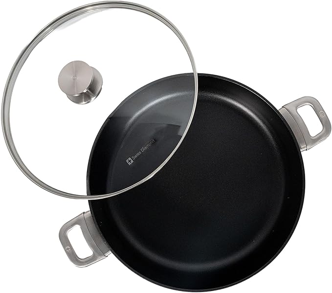 Swiss Diamond Nonstick Hybrid Ceramic and Diamond-Infused Sauteuse Saute Pan With Glass Lid, PFAS- and PFOA-free, Dishwasher & Oven Safe Up To 500 째F (4.8 Quart)