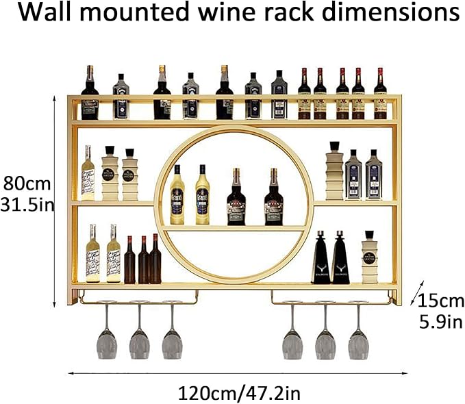 Wine Rack Wall Mounted,Wine Glass Rack,Bar Unit Floating Shelves,Bar Bottle Display Shelf Wine Cups Hanging Holder,Modern Bar Shelves For Liquor Bottles,Wall Wine Racks,For Kitchen Living Room ( Size