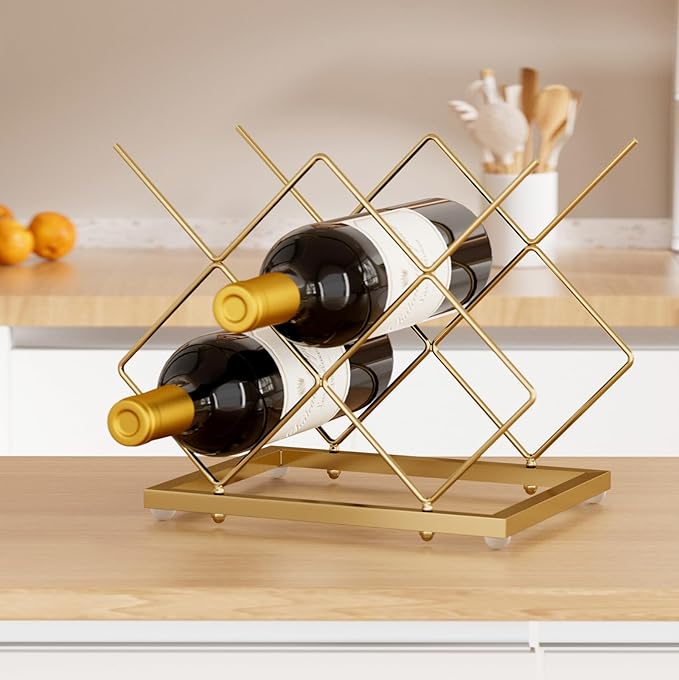 Urban Deco Gold Wine Rack Small Countertop for Cabinets ??5 Wine Holder Countertop Stylish and Compact Small Wine Racks