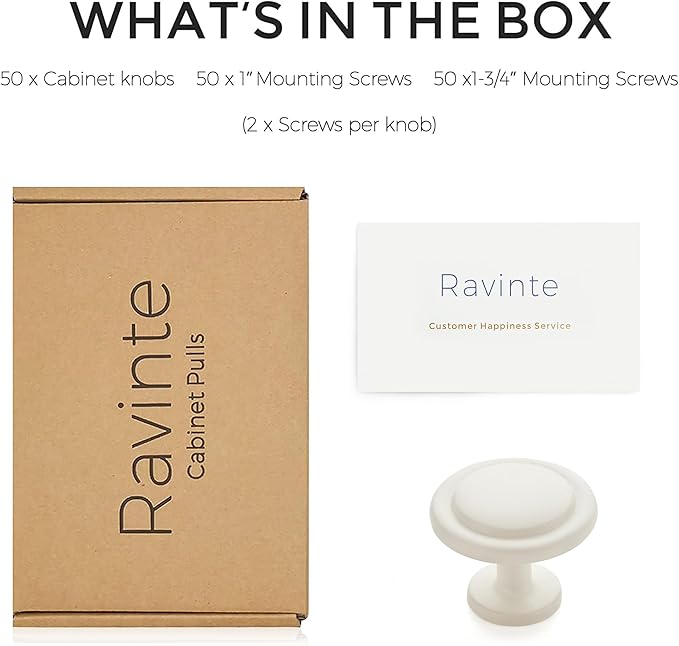 Ravinte 50 Pack 1-1/4 inch Kitchen Cabinet Knobs White Frosted Dresser Zinc Pulls Door Drawer Handles for Dresser Drawers