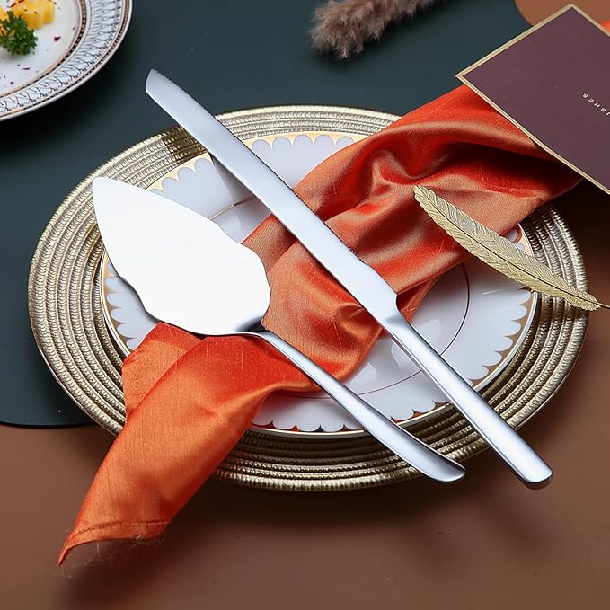 Wedding Cake Knife and Server Set, Stainless Steel Cake Cutting Set for Wedding, Include Cake Cutter and Cake Server for Wedding, Parties, Activities, Family, Dishwasher Safe (Shiny Silver)