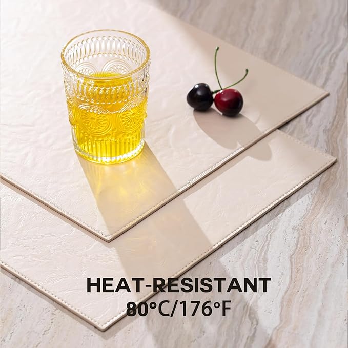 Baroyal Faux Leather Placemats Set of 4 Vinyl Washable Wipeable Table Mats for Kitchen Dining Table Heat Resistant Waterproof Modern Indoor/Outdoor Placemats Non-Slip Easy Clean Place Mats (Beige)