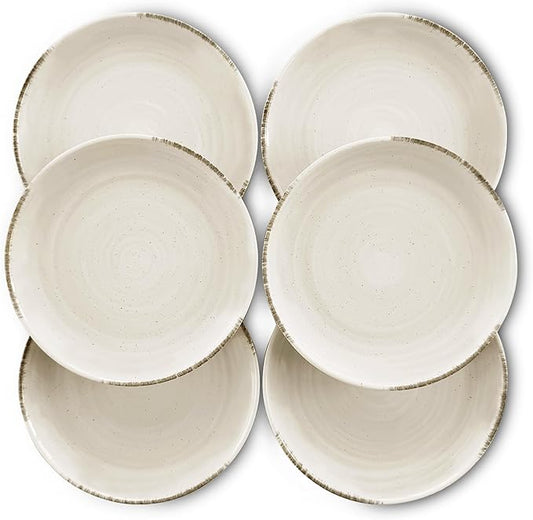 MORA Ceramic Helix Swirl Salad Plates Set of 6, 8in Spiral Porcelain Dish for Kitchen, Small Dinner, Lunch, Appetizer, Dessert, etc - Dishwasher, Microwave, Freezer, Oven Safe Dishware - Snowy White