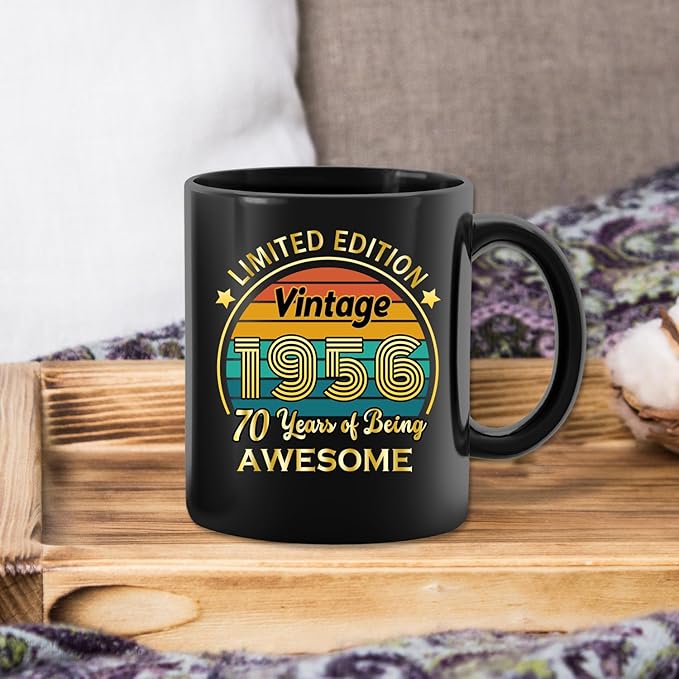 QUPT 70th Birthday Gifts for Women Men, 70th Birthday Gifts for Him, 1956 Birthday Gifts for Women Men, 70 Years Old Gifts, 1956 Birthday Gifts for Her Him, 70th Birthday Presents Coffee Mug