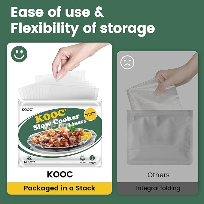 KOOC Slow Cooker Liners 11"x17" 10 count Middle Size Disposable Plastic Bags Pot Liners Cooking Bags Fit 3 qt to 4 qt Pot BPA Free
