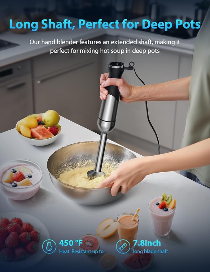 2025 New 1000W Immersion Blender Handheld ??25-Speed, Stainless Steel, Hand Blender, Corded Hand Mixer with Heavy-Duty Copper Brushless Motor & Gift Box