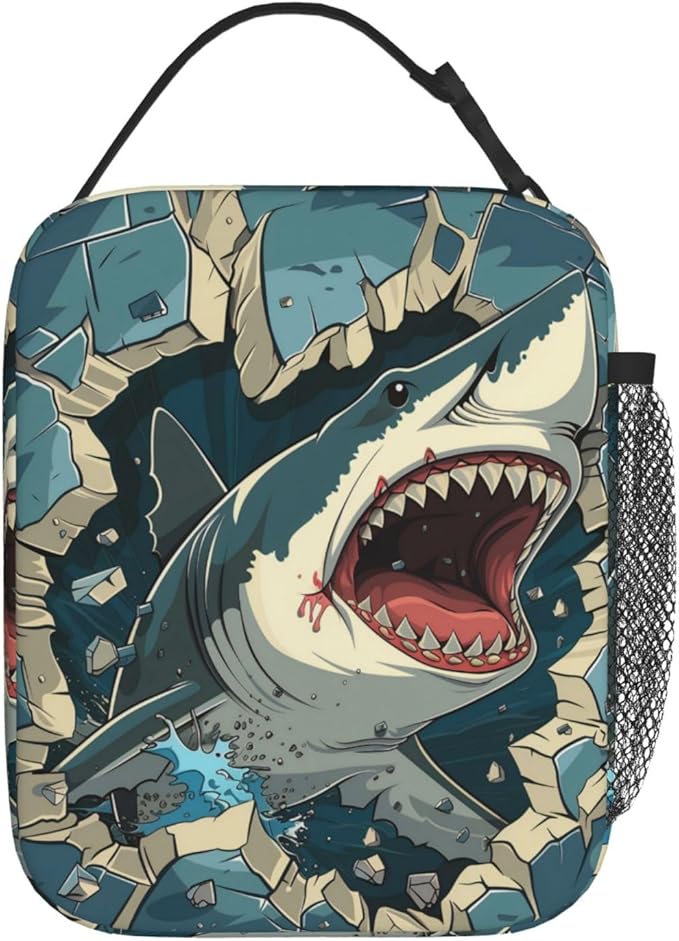 VANZEV Insulated Lunch Box for Women Men, Shark Theme Lunch Box Reusable Portable Lunch Bag Cooler Tote Waterproof Lunch Container for Office Picnic Work Travel