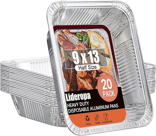 Half Size Aluminum Pans 9x13-20 Pack Aluminum Foil Pans, Heavy Duty Disposable Pans for Cooking, Baking, Meal Prep, Parties & Food Storage
