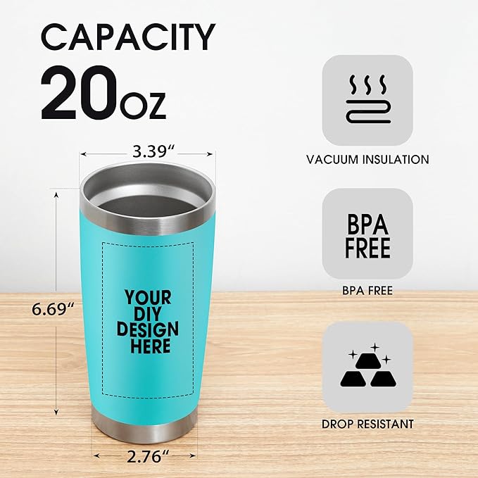 SMLIXE Personalized Coffee Tumbler Print in USA 20oz Stainless Steel Double Wall Insulated Coffee Cup With Text Photo Logo