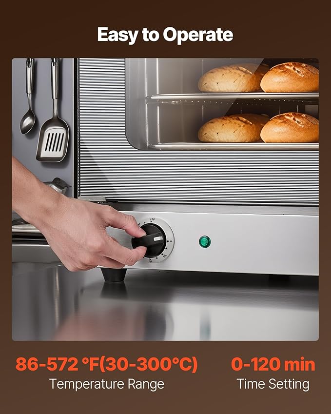 VEVOR Commercial Convection Oven, 4.24 cu.ft Countertop Oven for Full-Size Pans, Electric Convection Ovens with 4 Racks, 360째 Hot Air Circulation, for Bakery, Restaurant & Pizza Shop (208-240V 5000W)