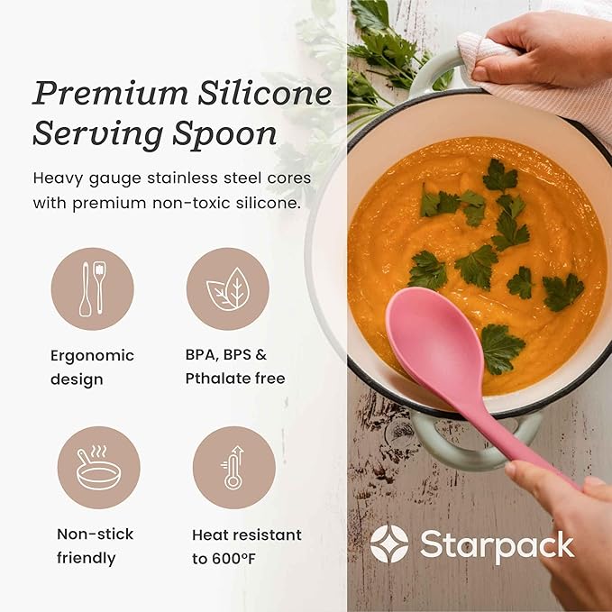 Starpack 'Winning Serve' XL Premium Silicone Serving Spoon (13.5") - Large Silicone Spoon for Cooking High Heat Resistant to 600째F - LFGB Grade Nonstick Mixing Spoons - Large Rubber Serving Spoons