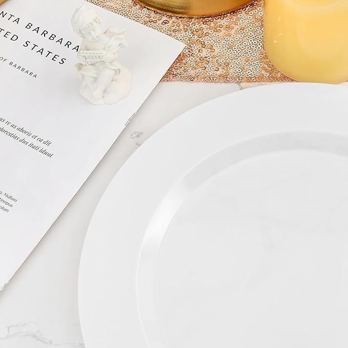 BESTVIP 100PCS 7 Inch White Plastic Dessert Plates, Disposable Plate for Appetizers, Small Cakes, Small Heavy Duty Disposable Plastic Plates for Parties, Wedding, Christmas, Thanksgiving and Birthday