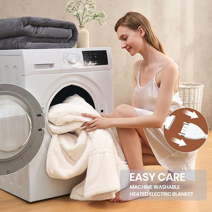 Heated Electric Blanket Twin 62"횞84", Plush Fast Heating Faux Rabbit Fur Blanket with 8 Heating Levels Auto Shut Off, for Bed & Couch Super Cozy Fuzzy,Fluffy Winter Warming Beige