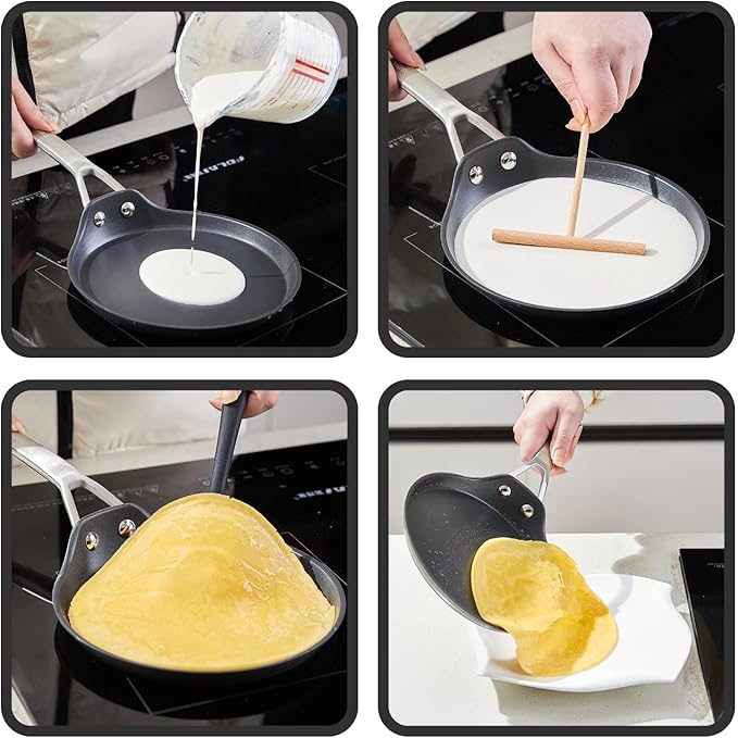 MsMk Crepe Pan with Spreader, 8 Inch Titanium and Ceramic Nonstick Flat Skillet Tortilla Egg Pan, Induction Compatible, PFOA Free, Oven Safe to 700째F