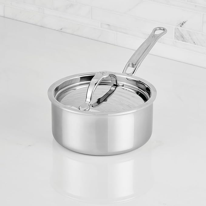 Hestan ProBond Luxe 1.5-Quart Saucepan with Lid, Professional Clad Stainless Steel, ProCore Tri-Ply Clad Construction, Polished Exterior, Induction & Oven Safe