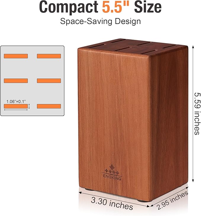 ENOKING 5.5" Steak Knife Block without Knives竊똀cacia Wood Knife Holder with 6 Slot, Small Knife Storage for Home/Kitchen