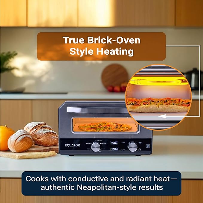 Equator 0.5 cu.ft. Indoor/Outdoor Pizza Oven with Authentic Stone Bake ??Cooks 12-Inch Pizzas, 6 Preset Modes, Custom Settings & Accessories Set for True Pizzeria Flavor at Home