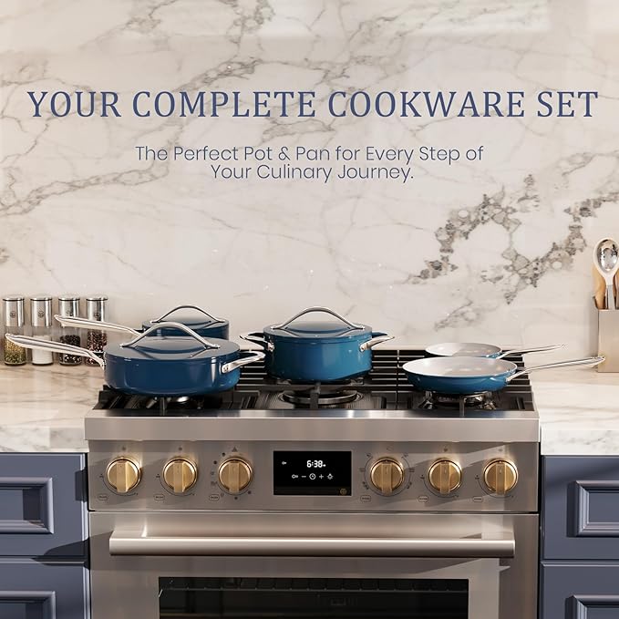 Nonstick Ceramic Saut챕 Pan w/Lid (4.5 qt, 11") Deep Frying Pan for All Cooktops Non Toxic Skillet PTFE/PFOA/PFAS Free, Even Heat Distribution Stainless Steel Stay-Cool Handle, Navy Blue