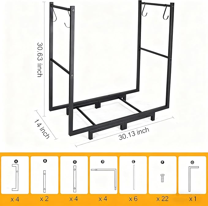 Firewood Rack Outdoor, 30"L x 31"H inch Indoor Fire Wood Pile Storage Stacker, Rustproof Waterproof Log Rack for Fireplace Wood Organizer