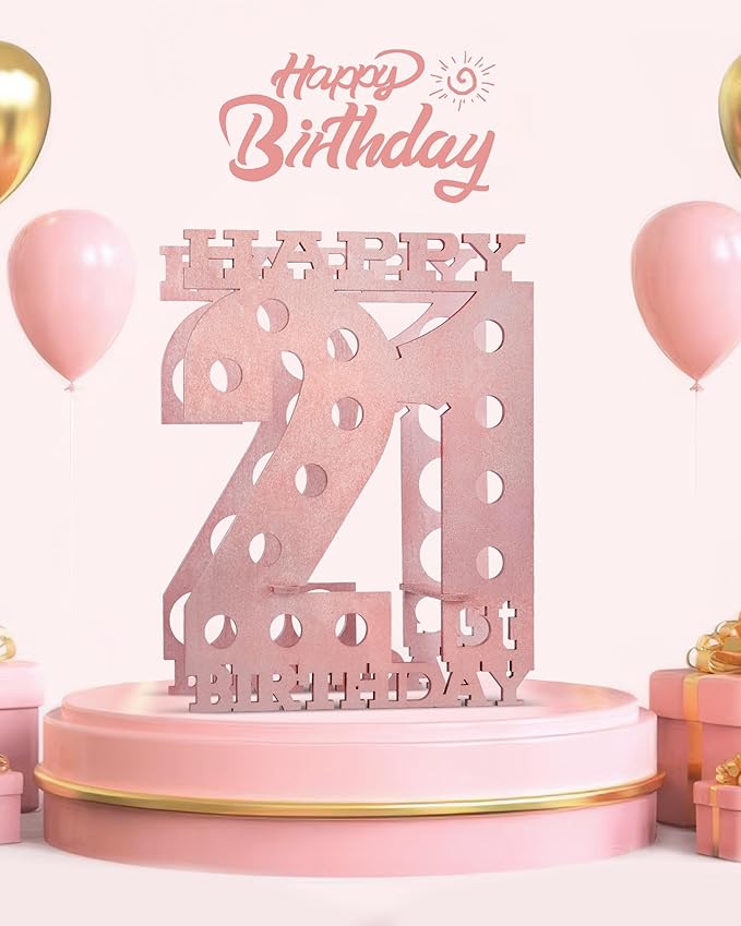 21st Birthday Mini Wooden Liquor Bottle Display Shelf 21st Birthday Decorations for Her Unique Birthday Gifts (Pink)