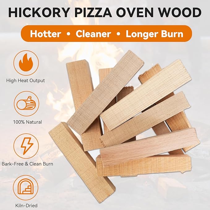 Hickory Pizza Oven Wood 6 Inch, 15 lbs Box ??Kiln Dried & Bark-Free Firewood for Pizza Ovens, BBQ Smoking & Grilling ??Premium Hickory Wood Logs for Ooni, Gozney, Solo Stove, Bertello
