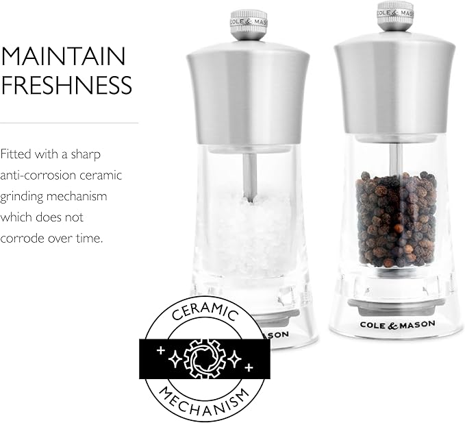 Cole & Mason Bromley Salt & Pepper Mill Gift Set, 6" - Salt & Pepper Grinders with Ultra-Sharp Grinding Mechanisms - Refillable Mills & Spice Shakers with Adjustable Grinding - Acrylic Gift Set