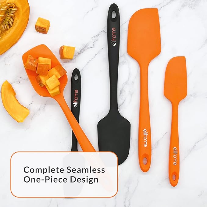 Elihome Chef Series 3 Piece Silicone Spatula Set - 600째F Heat Resistant Non Stick Rubber Kitchen Scraper Spatulas for Cooking, Baking, and Mixing ??BPA Free and LFGB Certified Silicone (Orange)