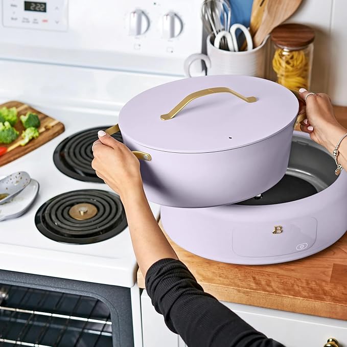 Beautiful 10-in-1 Electric Multi-Cooker by Drew Barrymore, 6-quart, digital display, 10 cooking functions, non-stick pot, easy one-touch control (Lavender)