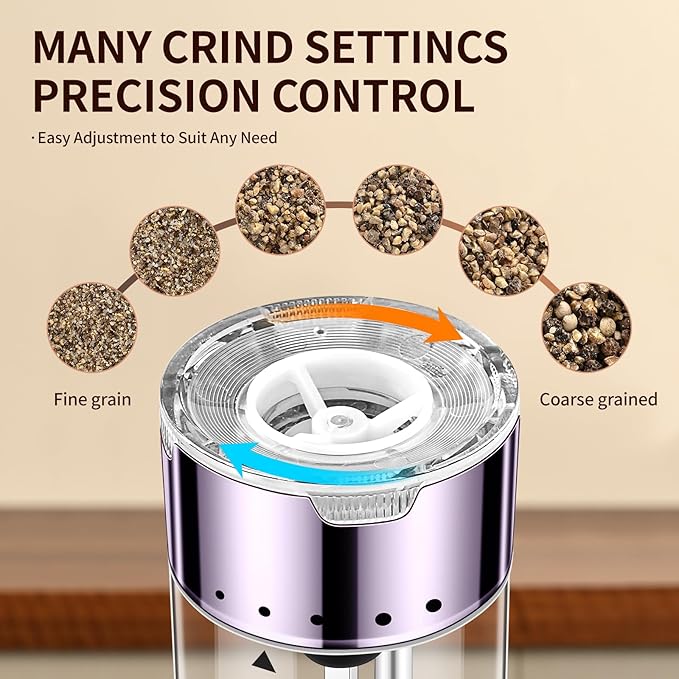 Electric Salt and Pepper Grinder Set Automatic Refillable Salt and Pepper Grinders with LED Light Pepper Grinder Kitchen Gadgets Adjustable Coarseness,One Handed Operation, Large Capacity