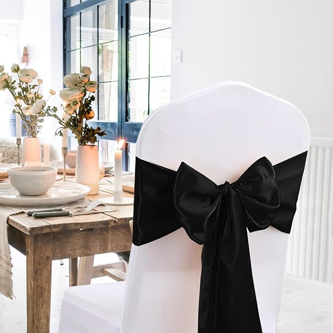 JEVIX 10 Pack Satin Table Runner 12 X 108 Inch Silk Table Runner for Party,Wedding, Birthday, Banquets,Decoration(Black)