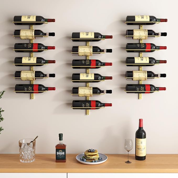 B4Life Gold Wine Rack and Holder Wall Mounted 18 Bottles, Metal Hanging Mount Racks for Wall, Wine Bottles for Bottles Storage Home Bar, Cellar and Kitchen, Dining Room (Gold, 18 Bottle)