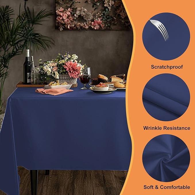 TWINPRET Rectangle Tablecloth 60 x 102 Inch, Navy Blue Waterproof Washable Polyester Table Cloth - Stain & Oil Resistant Rectangular Table Cover for Banquet & Party (Fits 6 Foot Tables) [2 Pack]