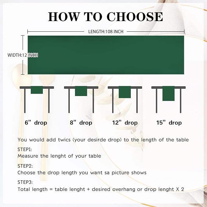 Yblut 10 Pack Satin Table Runner 12 x 108 Inch Long Dark Green Silk Table Runner for Wedding Party Banquet Birthday Decoration