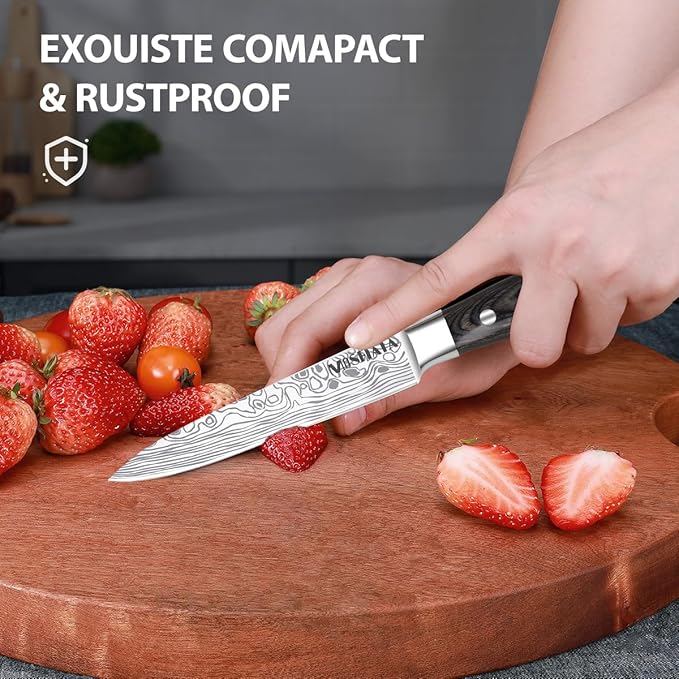 MOSFiATA 5 PCS Chef Knife Set, German High Carbon Stainless Steel Kitchen Knife Set with Sharpener Rod竊?PCS Blade Guard,Wood Handle Knives Set for Kitchen with Gift Box