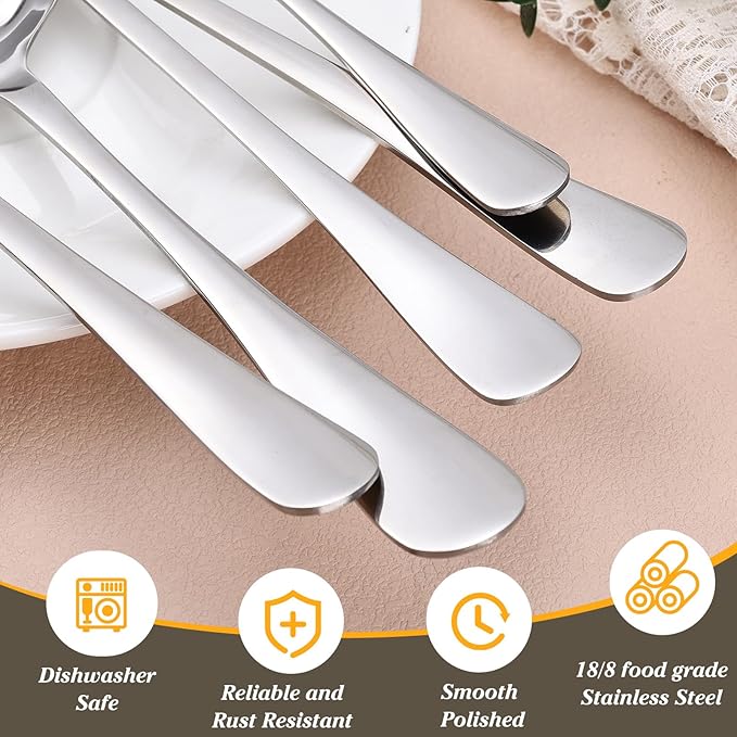 Dualshine 10PCS 18/8 Stainless Steel Serving Utensils Set for Parties, Kitchen Serving Tools-Include Serving Spoons, Slotted Spoons, Serving Forks Tongs Soup Ladle, Cake Pie Server for Buffet, Wedding