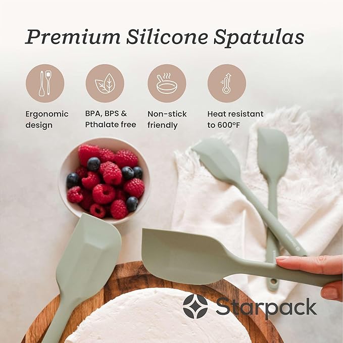 Starpack 'Scrape & Stir' Silicone Spatula Set (2 Pcs) - Heat Resistant Spatulas Set 600째F - Food Grade Kitchen Spatulas - LFGB Grade Nonstick Baking and Cooking Rubber Spatula Set