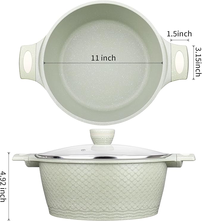Nonstick Stock Pot with Lid 6.6QT, Large Soup Pot & Pasta Pot - Healthy Non-Toxic Granite Coating 100% PFOA/PFAS Free-Induction Compatible All Stoves - Cool-Touch Handles