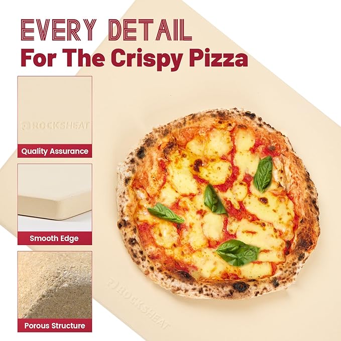 ROCKSHEAT Professional Pizza Stone for Oven ??13.8x17.7 Inch Cordierite Baking Stone Board, Grill & BBQ Safe, Heavy Duty for Perfect Crust (35x45cm)