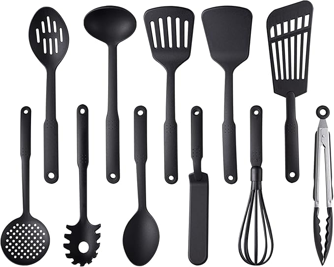 TJ POP Kitchen Utensils Set of 11 Pcs, Nylon Utensils Set, Non-Stick Cooking Utensils Set 410째F Heat Resistant, Kitchen Gadgets Accessories Tools for Cookware (BPA Free)